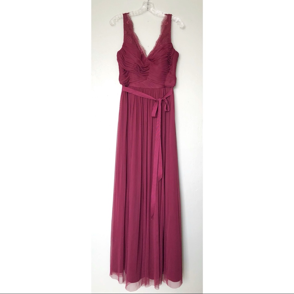 BHLDN Hitherto Fleur Sleeveless V-neck Long Dress, Gown in Burgundy